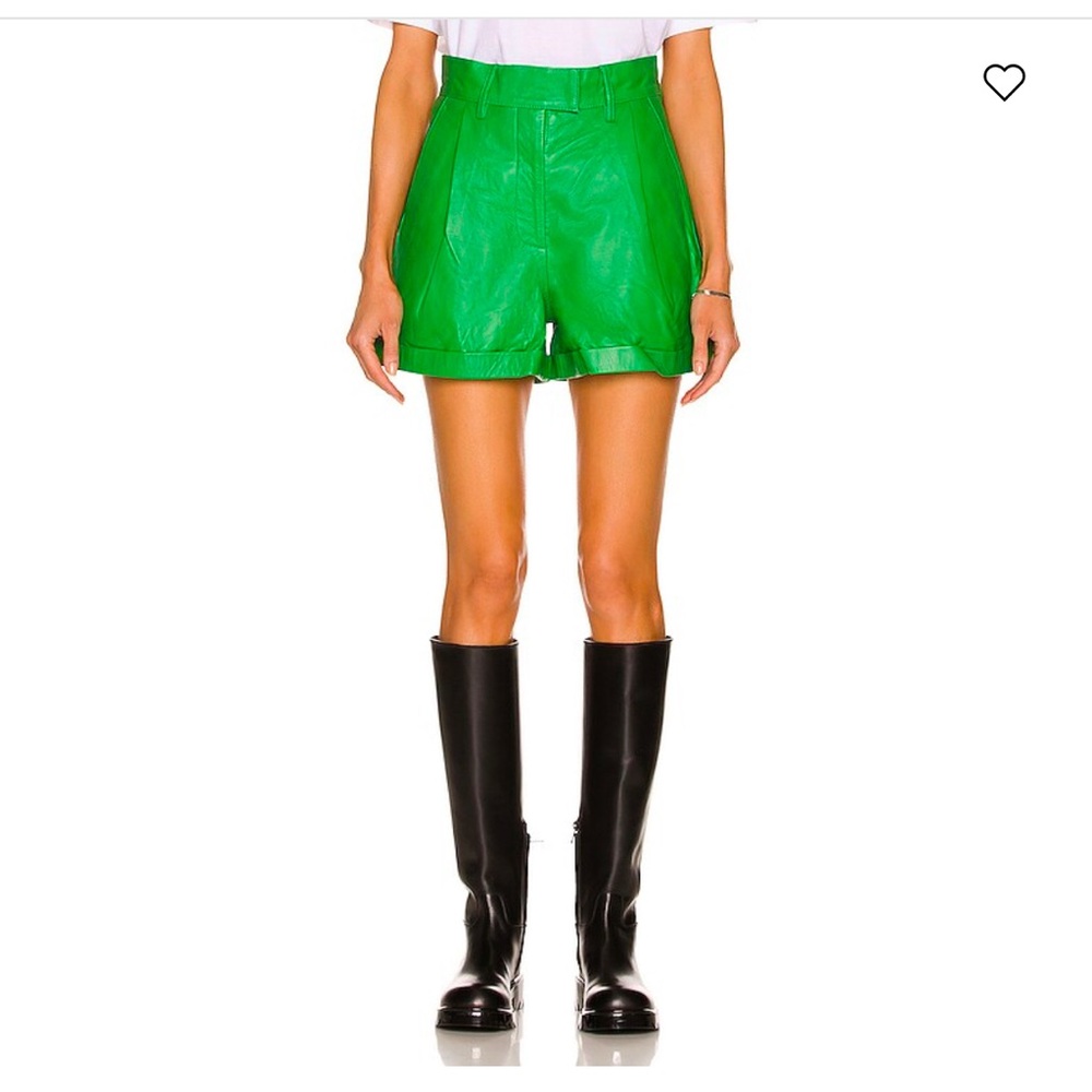 Remain Birger Christensen Paola Leather Shorts in fern green